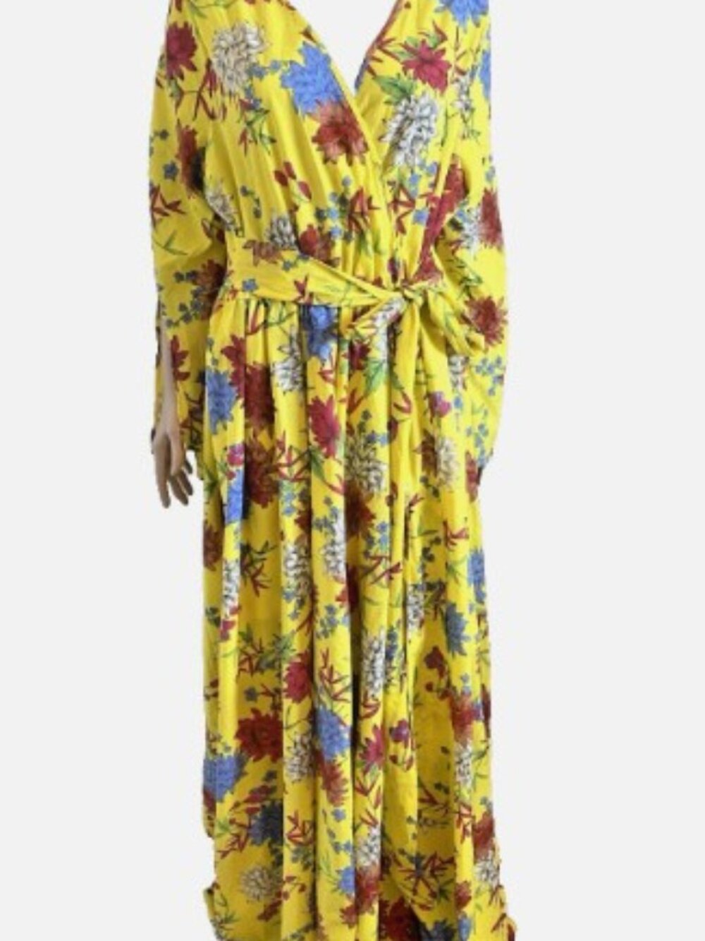 RICARICA V Neck Long Sleeve Maxi Dress with Tie Plus Size 1X - Excellent